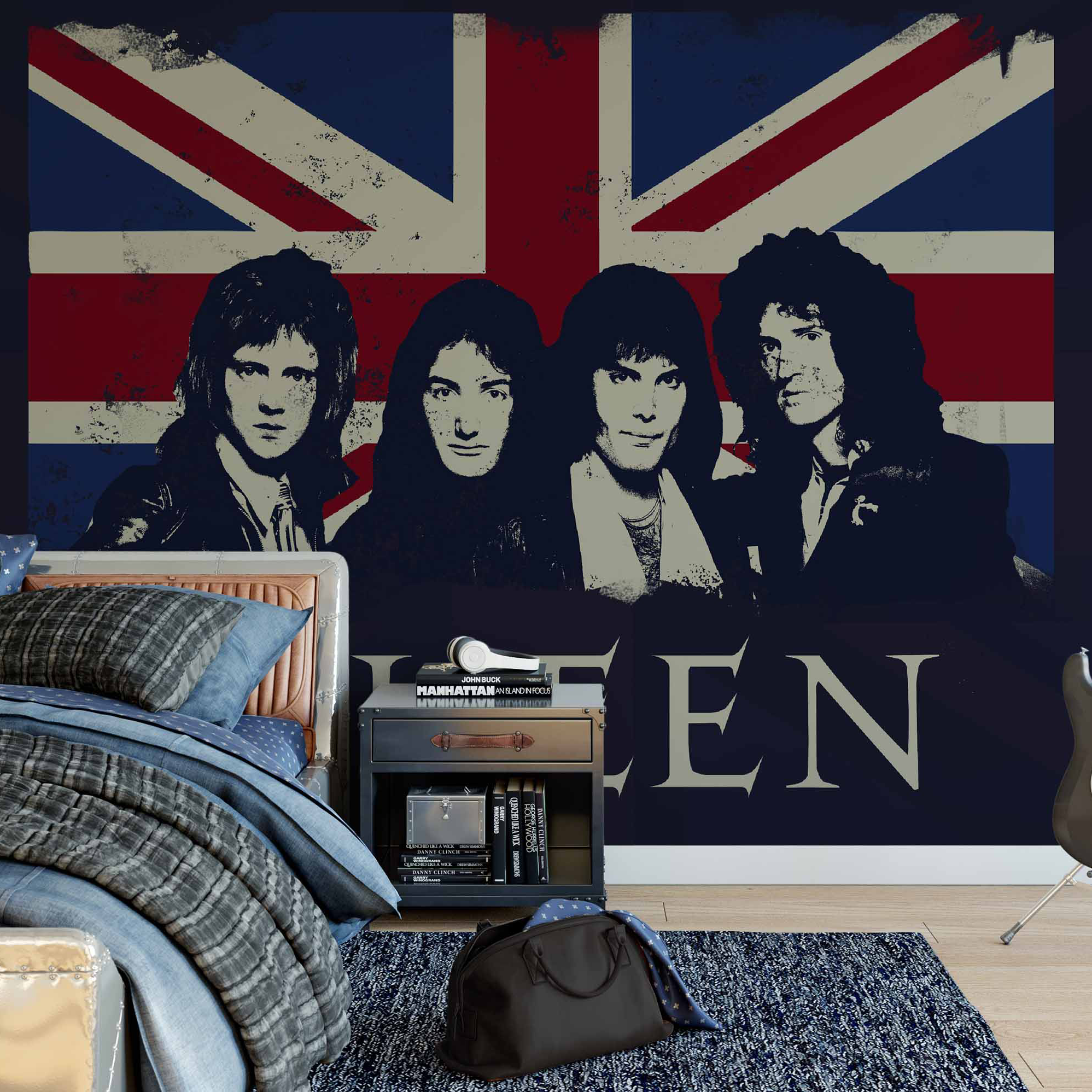 Poster Queen rock 50x50 cm bleu popart décoration murale papier mat Poster Queen rock 50x50 cm bleu popart décoration murale papier mat